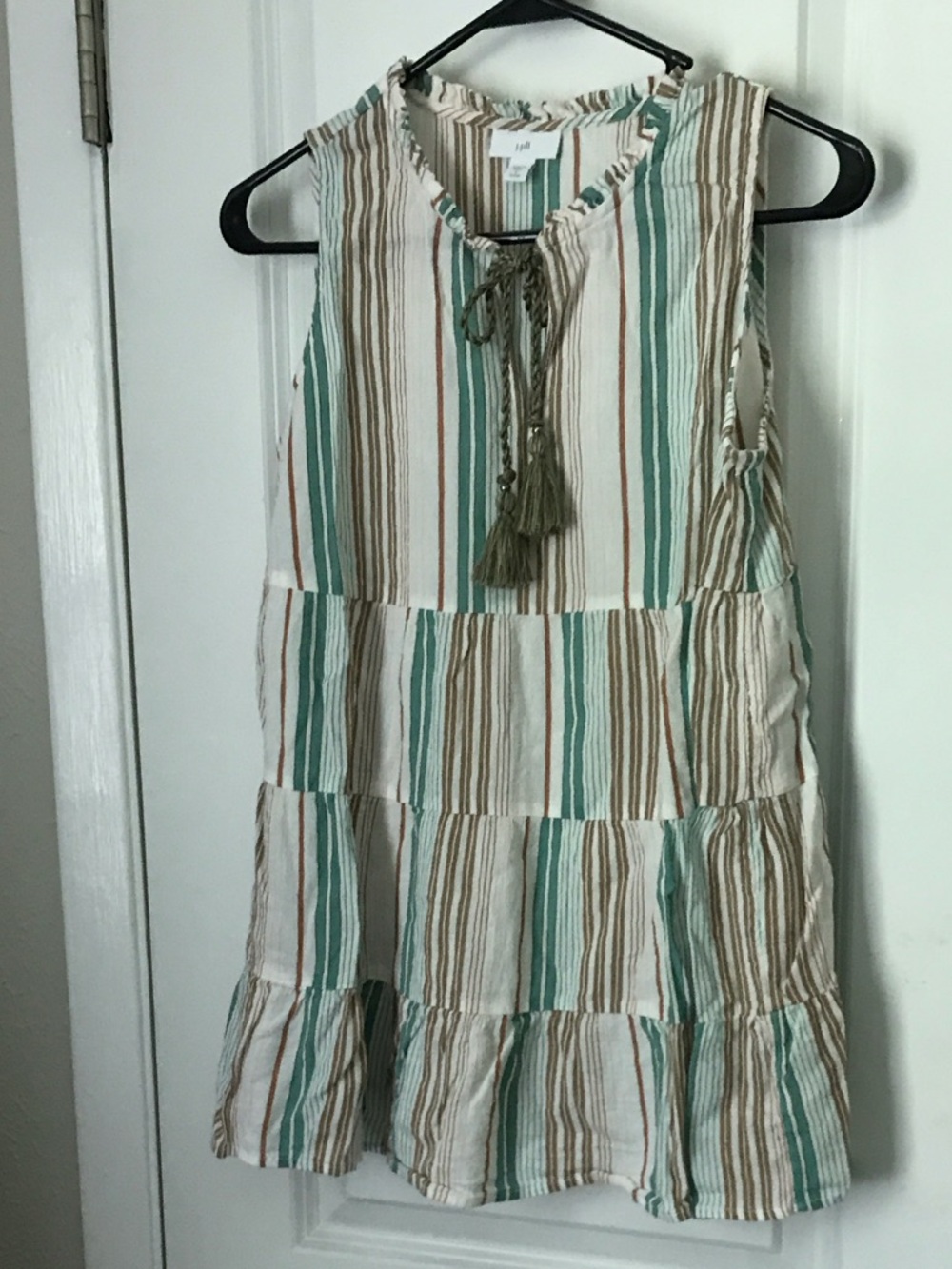 J. Jill Cream Striped Sleeveless Tunic with Teal and Brown Stripes